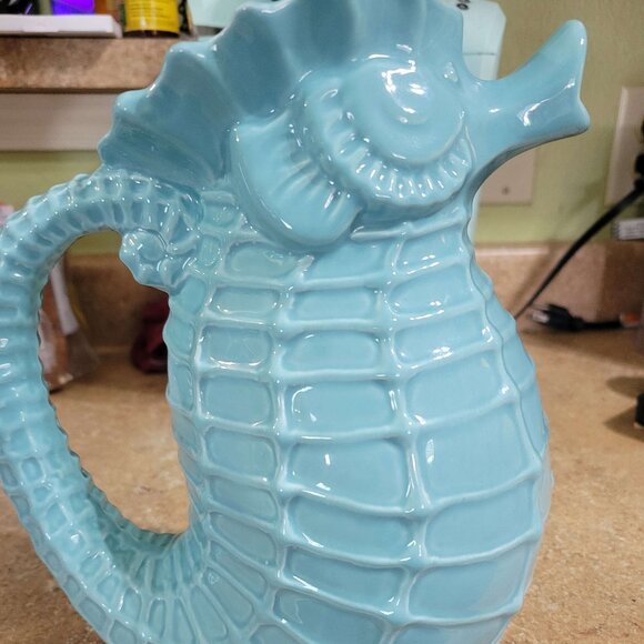 Other - Teal Glazed Ceramic Seahorse Pitcher by Terra Road